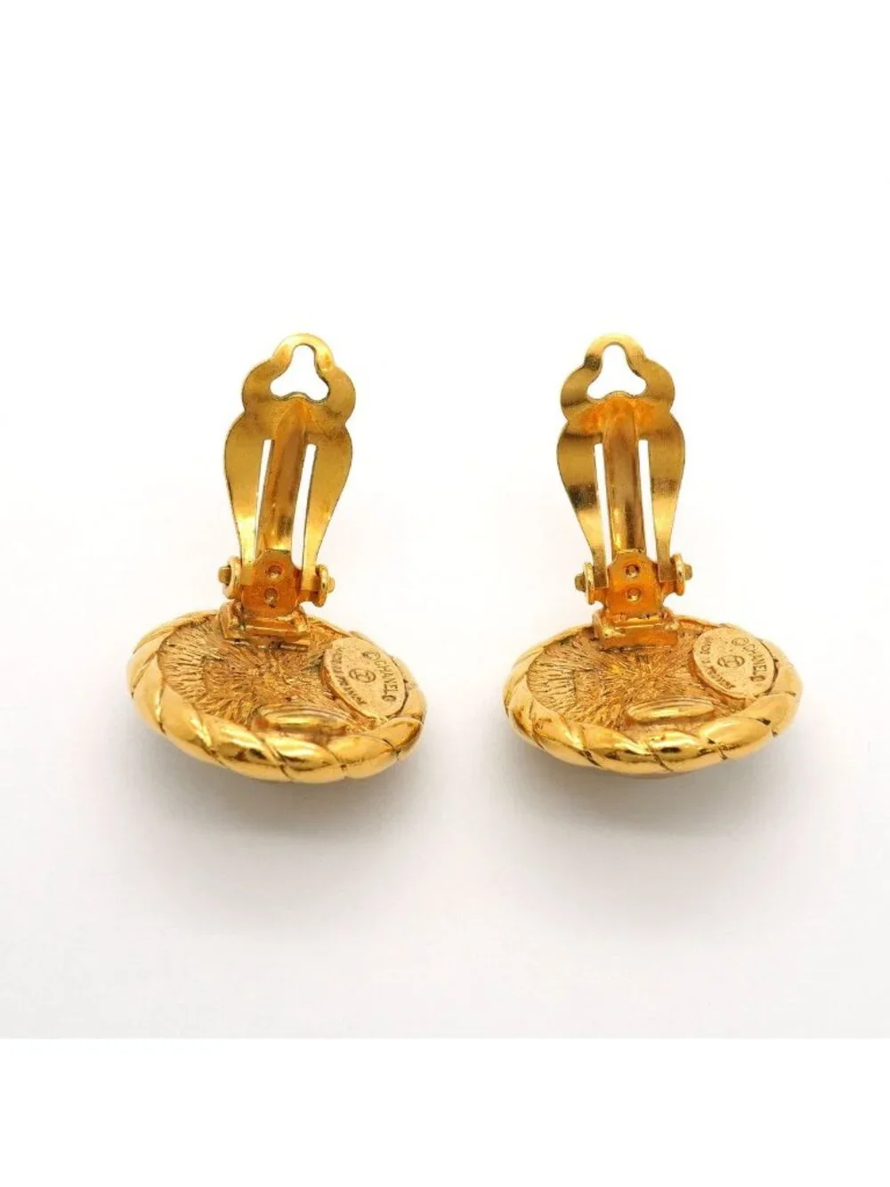 Chanel Earrings Vintage Round Circle Gold Plated Faux Pearl